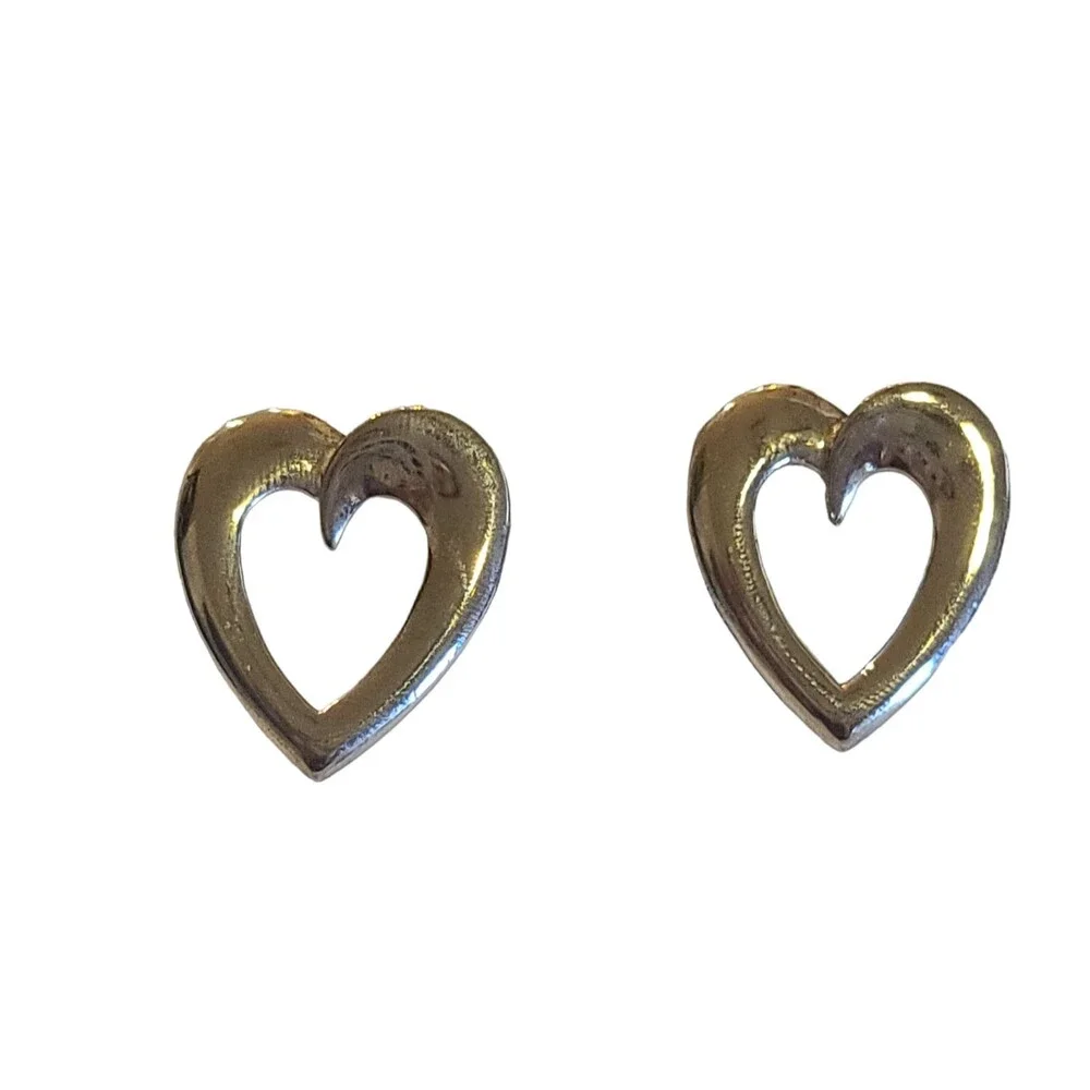 Vintage Sterling Silver 925 Large Heart Shaped Cut Out Post Pierced Earrings